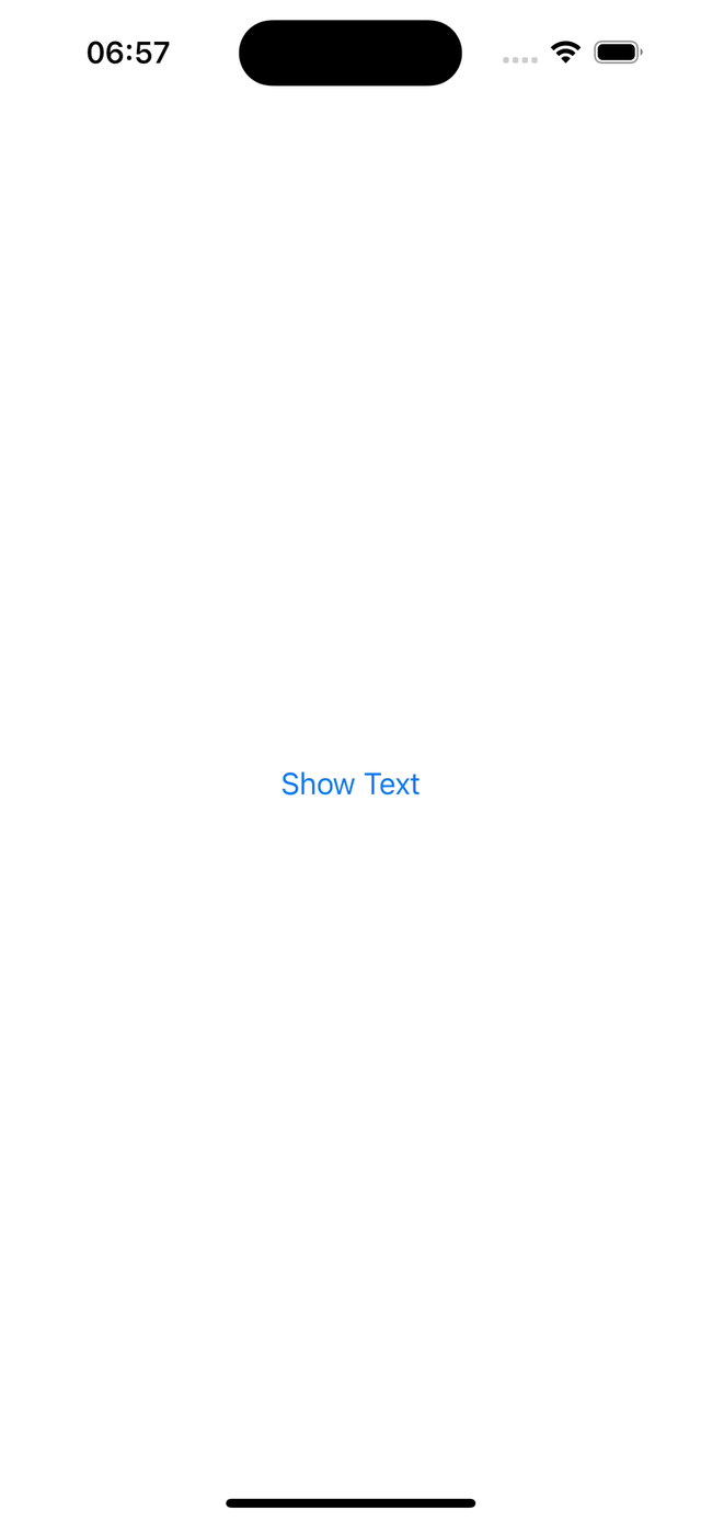 iOS simulator running a SwiftUI button that displays the shared Kotlin helloWorld() text
