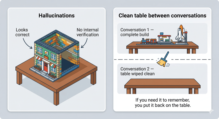 Limitations: hallucinations and a clean desk